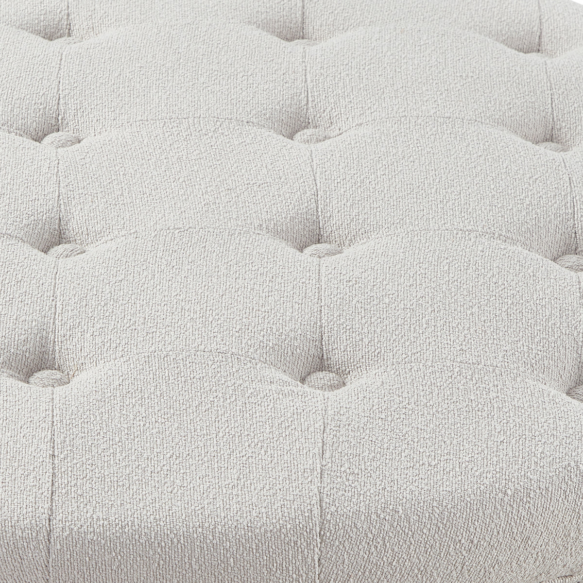 Round Bouclé Storage Ottoman with Reversible Tray Lid, Beige - Elirian