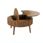 Walnut Round Lift-Top Coffee Table with Fluted Base - Elirian