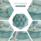 Velvet Diamond Tufted Storage Ottoman in Green - Elirian