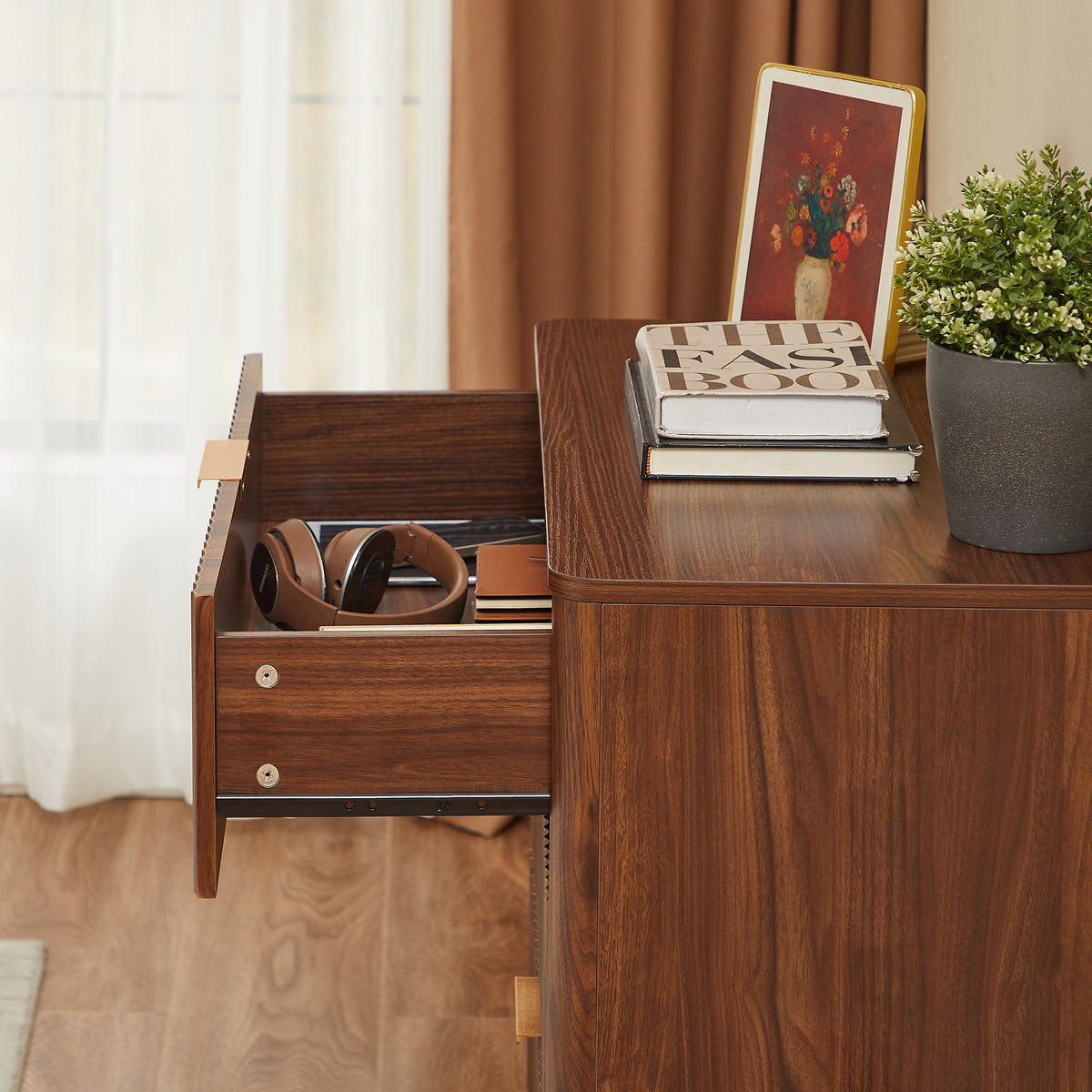Fluted Walnut 3-Drawer Dresser, Set of 2 - Elirian