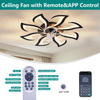 Black Flower Flush Mount Ceiling Fan with Dimmable LED Light and Remote, 32-Inch - Elirian