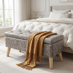 Velvet Storage Ottoman Bench with Built-in Tray, Grey - Elirian