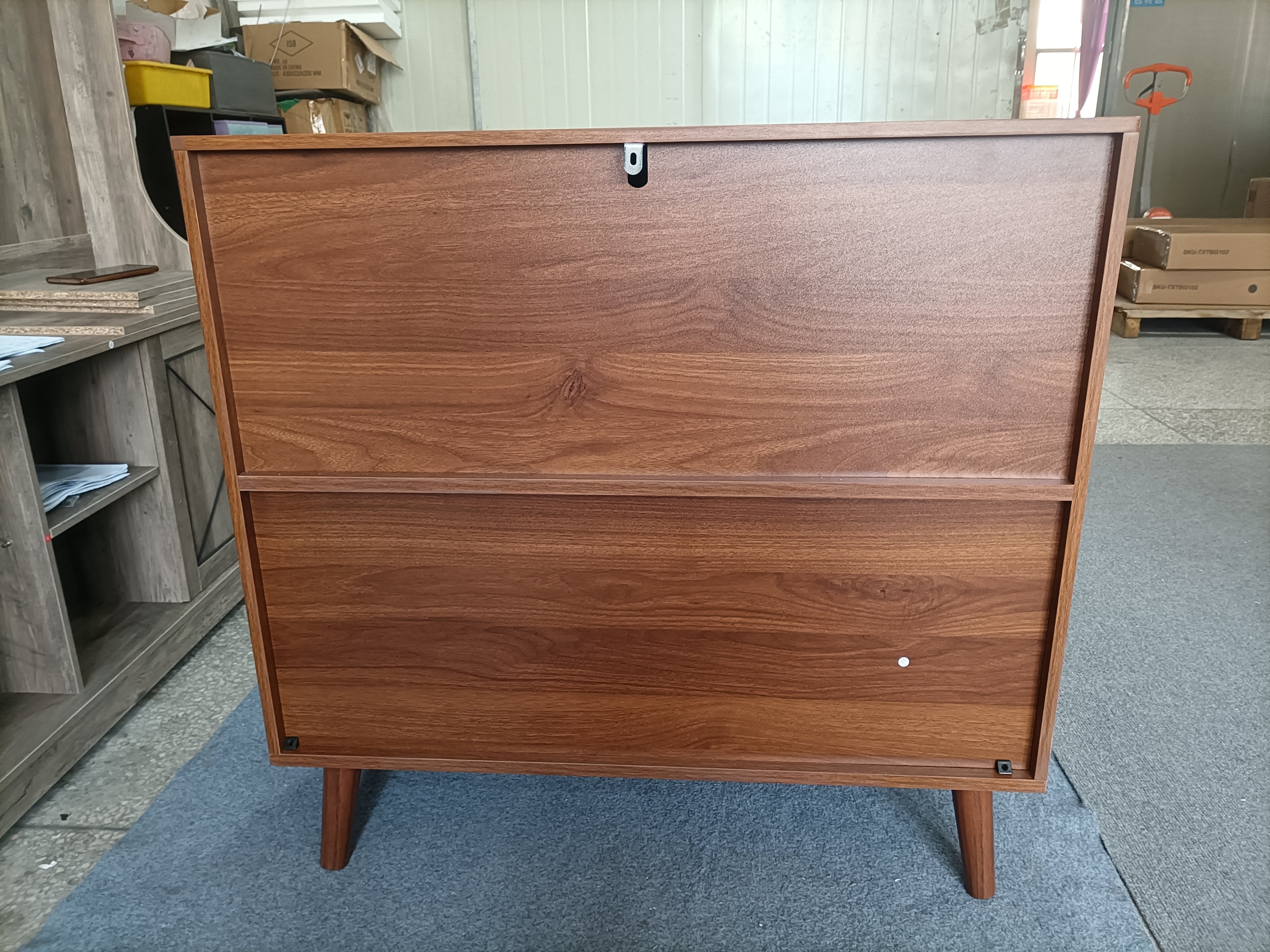 Farmhouse Walnut Sideboard Buffet Cabinet with Slatted Doors, 31.5" W - Elirian