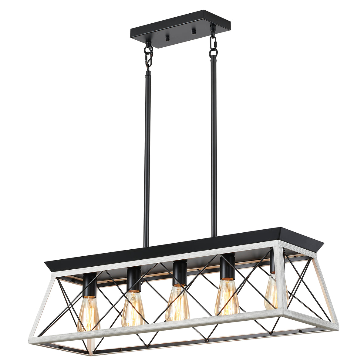 5-Light White Farmhouse Linear Chandelier for Dining Room and Kitchen Island - Elirian