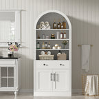 Arched White Bookshelf with Storage Cabinet and Adjustable Shelves - Elirian