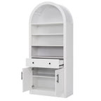 Arched White Bookshelf with Storage Cabinet and Adjustable Shelves - Elirian