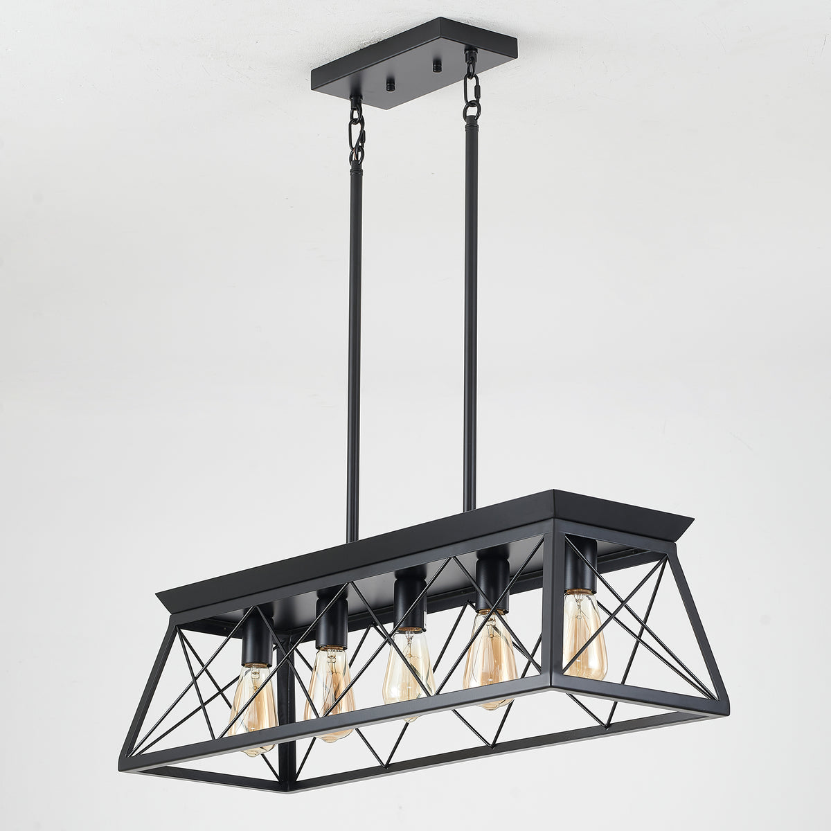 5-Light Black Farmhouse Chandelier with Adjustable Rods - Elirian