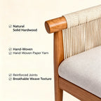 Mid-Century Accent Chair with Hand-Woven Paper Rope Arms and Linen-Blend Cushion - Elirian