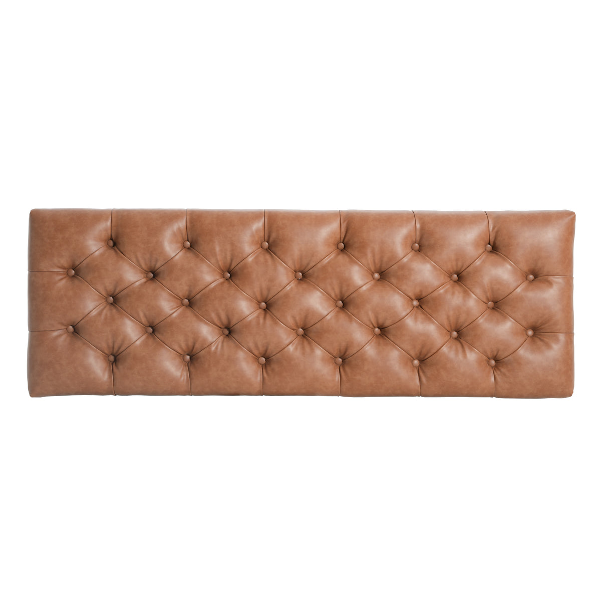 Cognac Brown Button Tufted Storage Ottoman in Faux Leather - Elirian