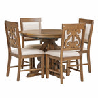 Retro Extendable Dining Set with 4 Upholstered Chairs, Walnut - Elirian
