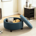 Round Storage Ottoman with Reversible Lid, Blue Fleece - Elirian