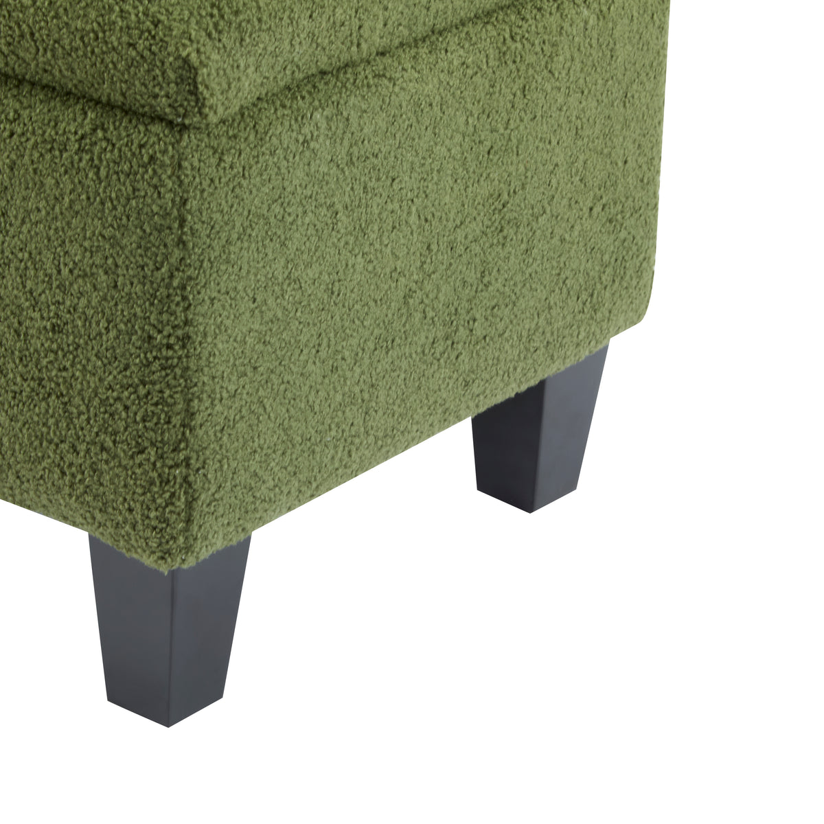 Green Bouclé Storage Ottoman Bench with Rubber Wood Legs - Elirian