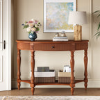 Solid wood half moon console table with fluted drawer front and carved column legs - Elirian