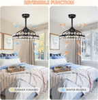 Black Crystal Caged Ceiling Fan with Light and Remote - Elirian