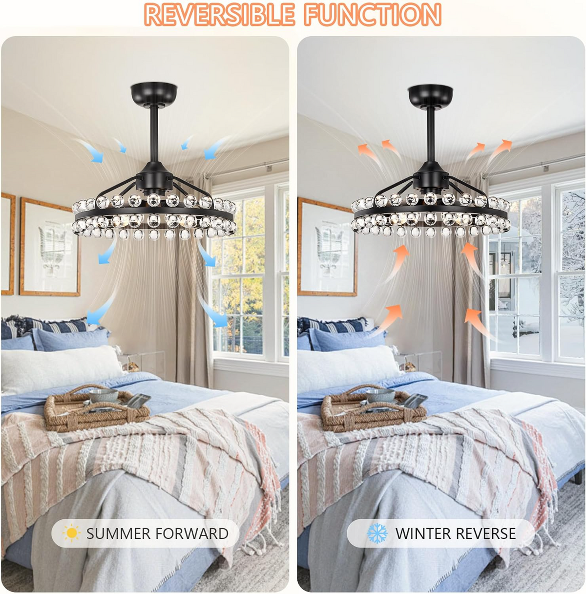 Black Crystal Caged Ceiling Fan with Light and Remote - Elirian