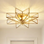 Brass Moravian Star Flush Mount Ceiling Light with Clear Glass Panels - Elirian