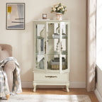 Antique White Lighted Curio Cabinet with Glass Doors and Adjustable Shelves - Elirian