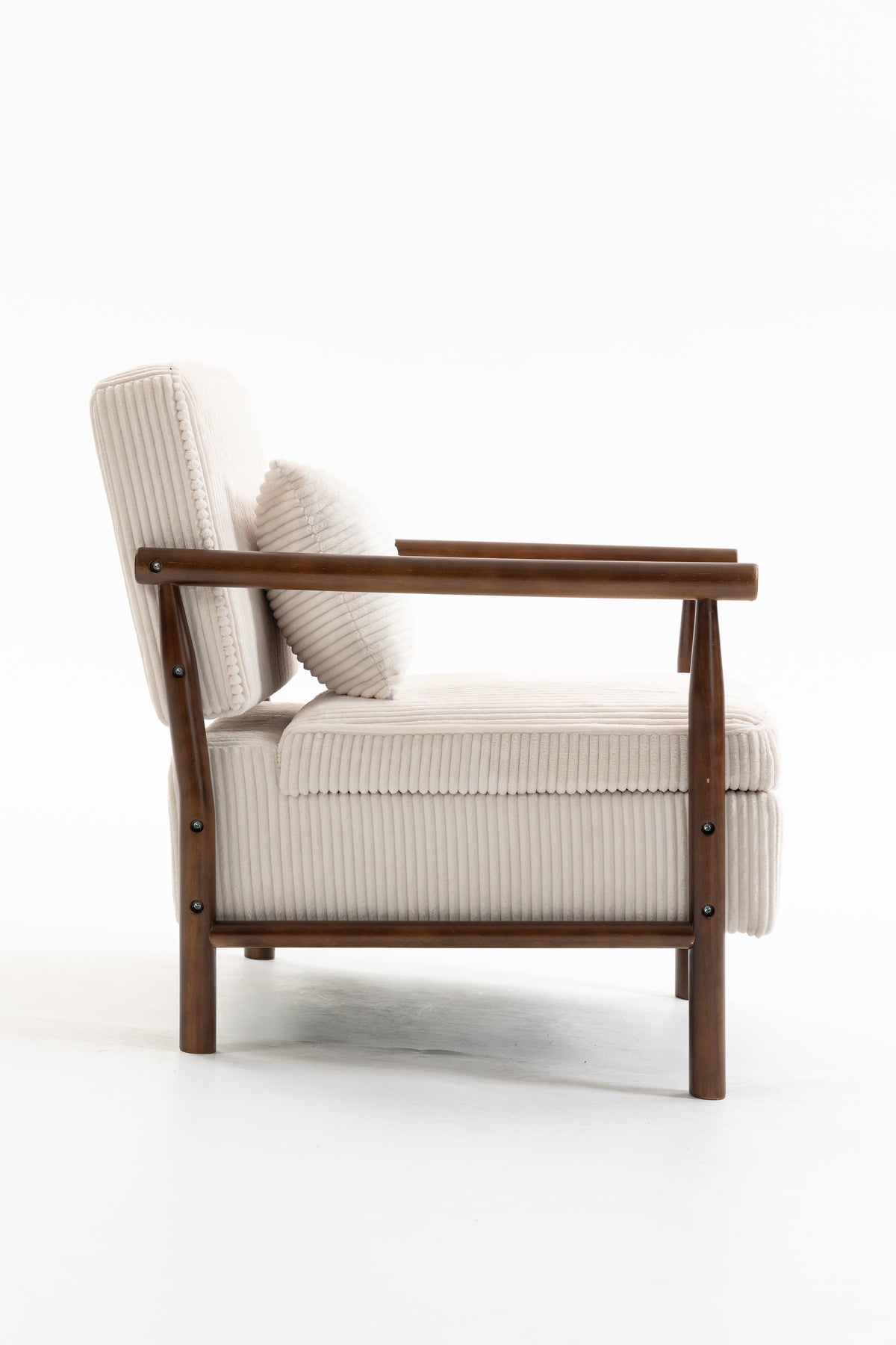 Mid Century Corduroy Storage Accent Chair with Solid Wood Frame - Elirian