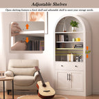 Arched White Bookshelf with Storage Cabinet and Adjustable Shelves - Elirian
