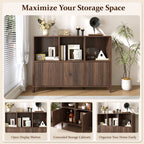 Walnut Fluted 3-Door Storage Cabinet with Open Display Shelves - Elirian