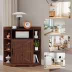 Walnut Corner Storage Cabinet with Charging Station and 6 Cubbies - Elirian