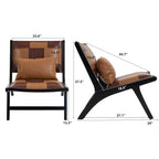 Mid-Century Antique Brown Leather Accent Chair with Solid Wood Frame - Elirian