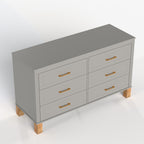 Gray 6-Drawer Double Dresser with Metal Handles and Solid Wood Legs - Elirian