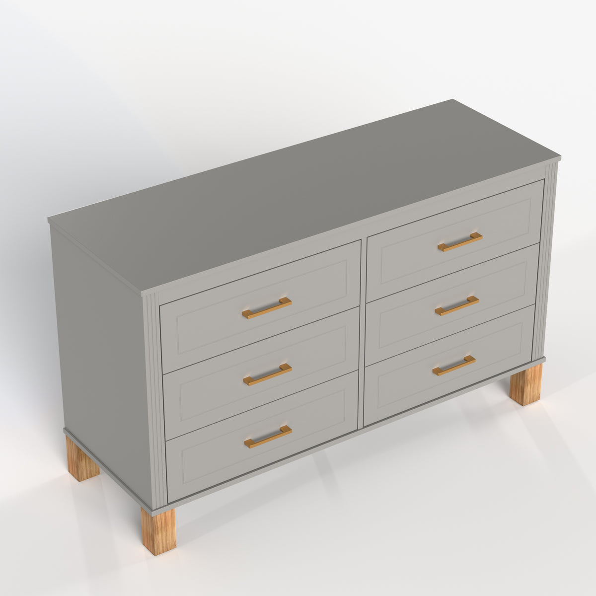 Gray 6-Drawer Double Dresser with Metal Handles and Solid Wood Legs - Elirian