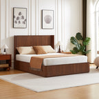 Fluted Walnut Wave Platform Bed Frame, Queen - Elirian
