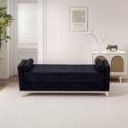 Sherpa Fleece Upholstered Bench with Bolster Pillows, Black - Elirian