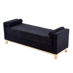 Sherpa Fleece Upholstered Bench with Bolster Pillows, Black - Elirian